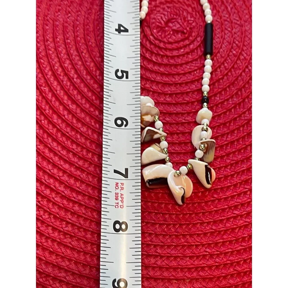 Vintage 1980s Puka Shell Bead Choker Necklace Hawaiian Beach Conch Shells 14" - Picture 6 of 6